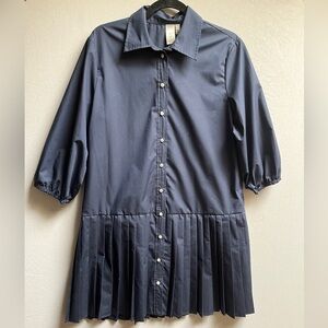 Y.A.S Midnight Blue Drop Waist Pleated Collar Shirt Dress Sz XS